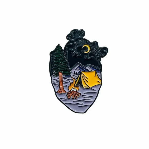✨Human Heart Lapel Enamel Pin Broch Camping Tent Fire With Moon & Tree Design✨ - Picture 5 of 5
